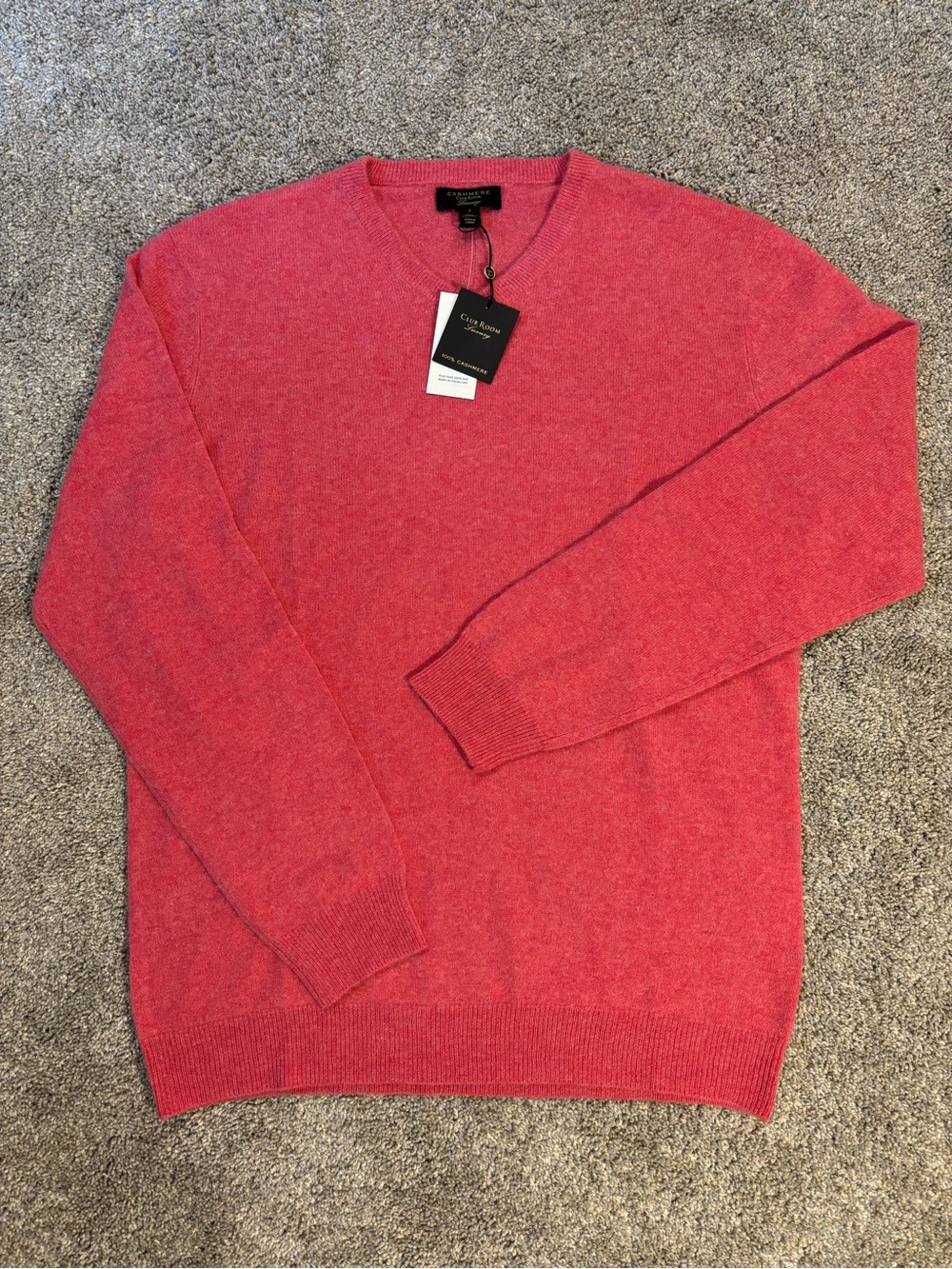 NWT Club Room Men's 100% Cashmere V-Neck Knit Pullover Sweater Coral Fall Large